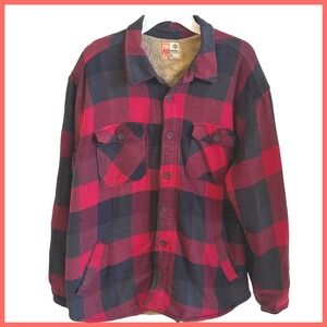 Ruff Hewn Mens Red Black Plaid Sherpa Lined Flannel Shirt Jacket Coat Sz. XL